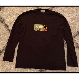 Vtg 90s J. Crew Mens Long Sleeve Graphic T-Shirt Brown 100% Cotton USA Made sz S